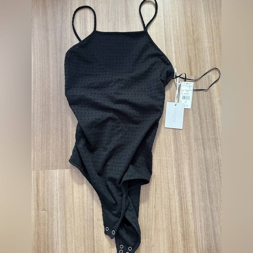 1. State Black Eyelet Square Neck Bodysuit